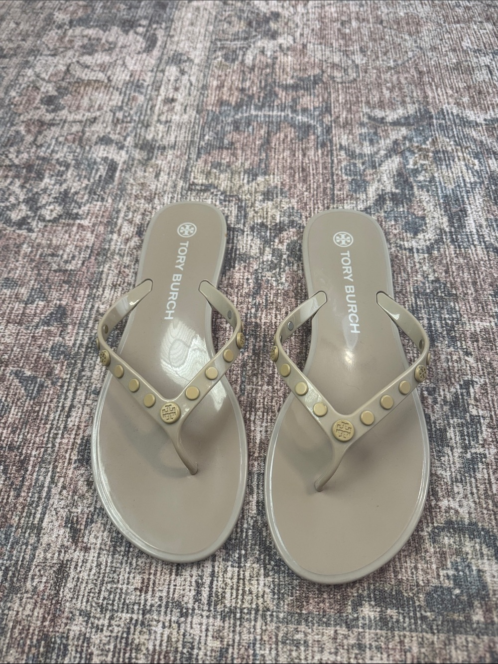 Tory Burch Taupe Jelly Studded Flip Sandals